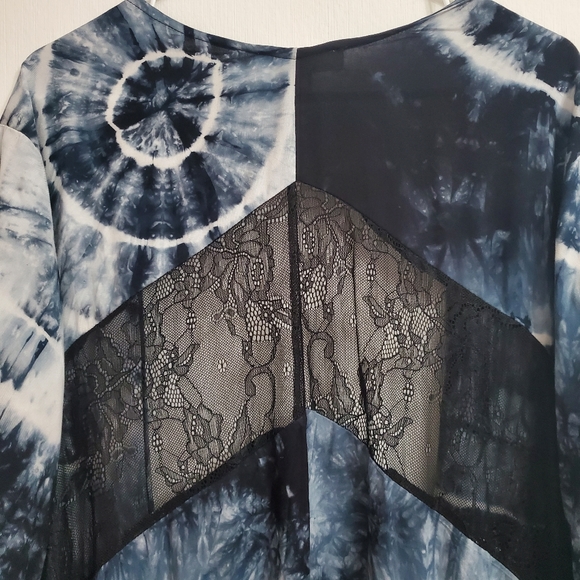 Weekend by Suzanne Betro Women's Size 2X Open Kimono Tie Dye Gray Black Lace - Picture 4 of 7